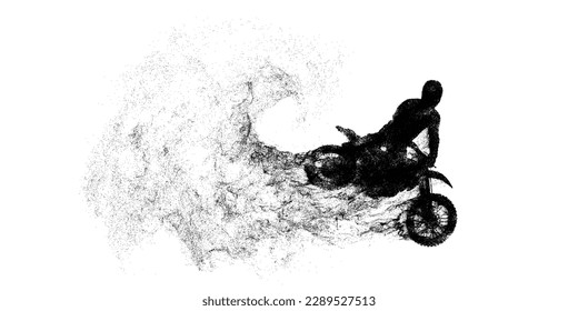 La silueta abstracta de un motociclista, el hombre está haciendo un truco, aislado en el fondo blanco. Transporte deportivo de moto Enduro. Ilustración del vector