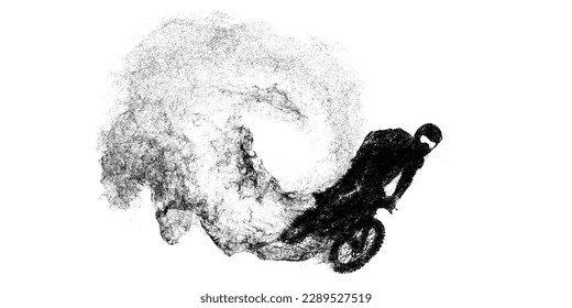 La silueta abstracta de un motociclista, el hombre está haciendo un truco, aislado en el fondo blanco. Transporte deportivo de moto Enduro. Ilustración del vector