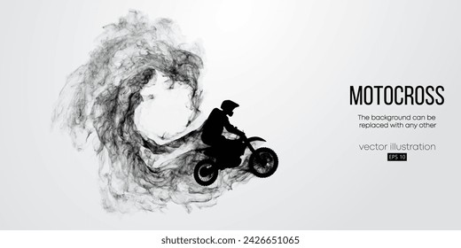 Abstract silhouette of a motocross rider, man is doing a trick, isolated on white background. Enduro motorbike sport transport. Vector illustration