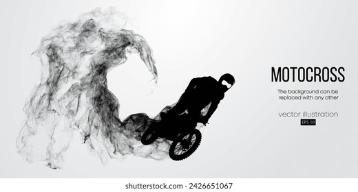 Abstract silhouette of a motocross rider, man is doing a trick, isolated on white background. Enduro motorbike sport transport. Vector illustration