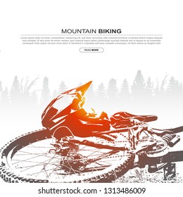 Abstract silhouette of mountain bike and helmet. Mountain biking cover design. 