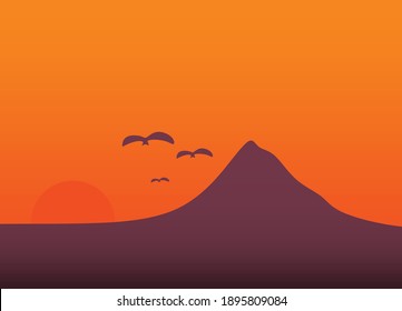 Montaña de silueta abstracta con fondo de puesta de sol