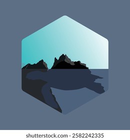 Abstract silhouette of a mountain with turtle and ocean elements in a vector illustration