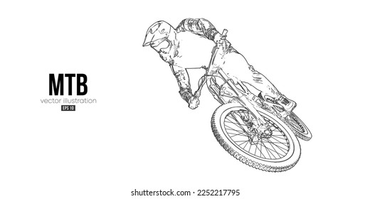 Abstract silhouette of a mtb rider, man is doing a trick, isolated on white background. Mountain cycling sport transport. Vector illustration