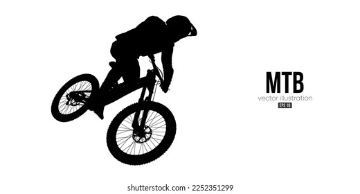 Abstract silhouette of a mtb rider, man is doing a trick, isolated on white background. Mountain cycling sport transport. Vector illustration