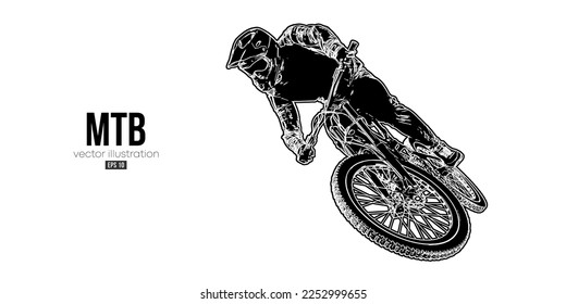 Abstract silhouette of a mtb rider, man is doing a trick, isolated on white background. Mountain cycling sport transport. Vector illustration