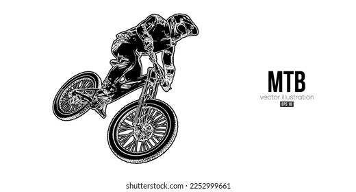 Abstract silhouette of a mtb rider, man is doing a trick, isolated on white background. Mountain cycling sport transport. Vector illustration