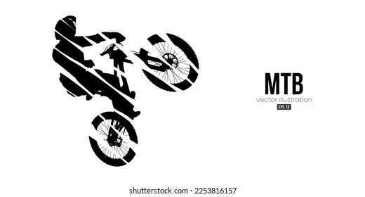 Abstract silhouette of a mtb rider, man is doing a trick, isolated on white background. Mountain cycling sport transport. Vector illustration