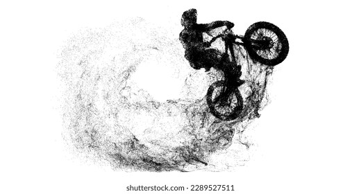 Abstract silhouette of a mtb rider, man is doing a trick, isolated on white background. Mountain cycling sport transport. Vector illustration