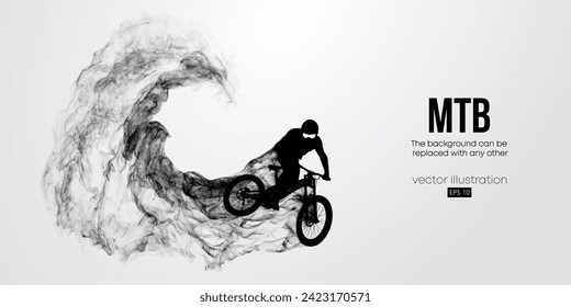 Abstract silhouette of a mtb rider, man is doing a trick, isolated on white background. Mountain cycling sport transport. Vector illustration