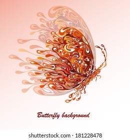 Abstract silhouette of an orange butterfly from patterns with a shadow