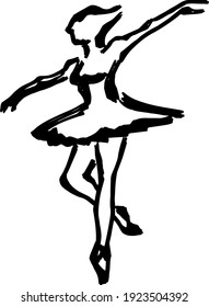 Abstract silhouette outline of a ballerina performing a pirouette on her toes. Lineart vector illustration.