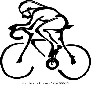 Abstract silhouette outline of cyclist racer on a bicycle. Lineart vector illustration.