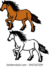 Abstract silhouette outline of a galloping wild stallion horse. Line-art vector illustration.