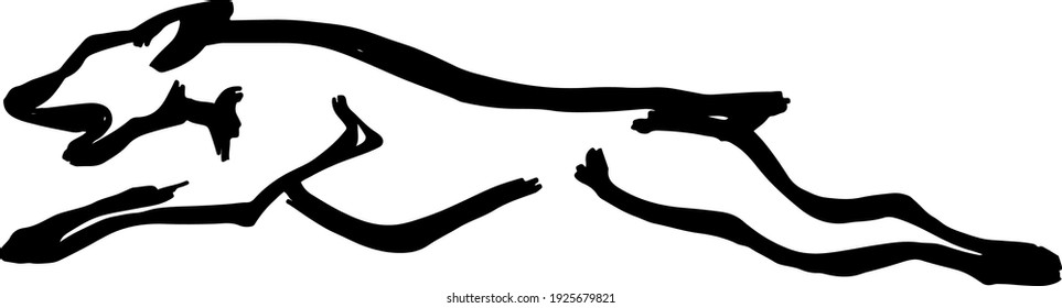 Abstract silhouette outline of a greyhound dog sprinting away. Lineart vector illustration.