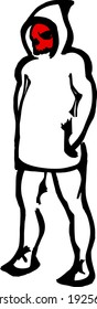 Abstract silhouette outline of grim reaper with a hoodie for Halloween symbol. Lineart vector illustration.