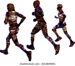 Abstract silhouette outline of a group of competitive runner racing together. Vector illustration.