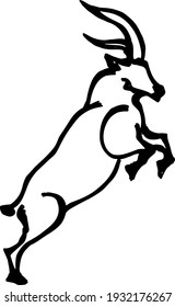 Abstract silhouette outline of prancing ibex mountain goat. Lineart vector illustration.
