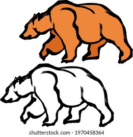 Abstract silhouette outline of a prowling grizzly bear. Line-art vector illustration.