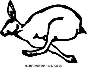 Abstract silhouette outline of scurrying rabbit. Lineart vector illustration.