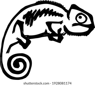 Abstract silhouette outline of a stealthy chameleon. Lineart vector illustration.