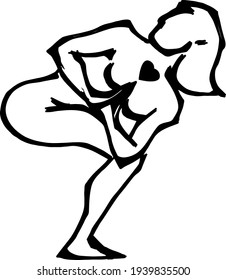 Abstract silhouette outline of a woman performing the Prayer twist yoga pose. Line-art vector illustration.