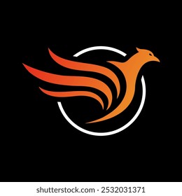Silueta abstracta del pájaro de Phoenix en color blanco anaranjado del Vector del logotipo de la línea circular