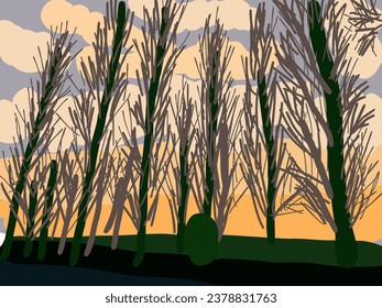 abstract silhouette pine tree, line art drawing