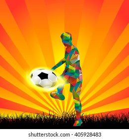 Abstract Silhouette Polygonal Soccer Player, Vector Sport geometric illustration