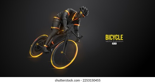 Silueta abstracta de un corredor de ciclismo de carretera, el hombre está montando en bicicleta deportiva aislado en el fondo negro. Transporte deportivo en bicicleta. Ilustración del vector