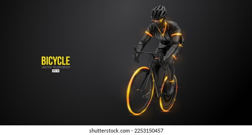 Silueta abstracta de un corredor de ciclismo de carretera, el hombre está montando en bicicleta deportiva aislado en el fondo negro. Transporte deportivo en bicicleta. Ilustración del vector