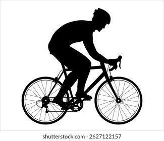Abstract silhouette of a road bike racer, man is riding on sport bicycle . Sketch of a road bicycle and racing athlete . Vector illustration isolated on white background.