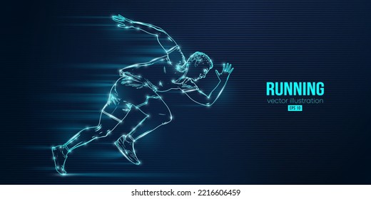 Abstract silhouette of a running athlete on blue background. Runner man are running sprint or marathon. Vector illustration