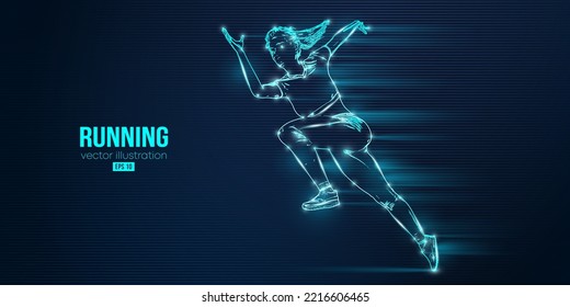 Abstract silhouette of a running athlete on blue background. Runner woman are running sprint or marathon. Vector illustration