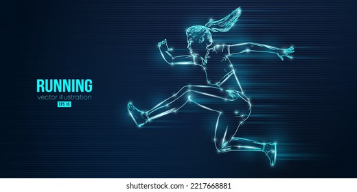 Abstract silhouette of a running athlete on blue background. Runner woman are running sprint or marathon. Vector illustration