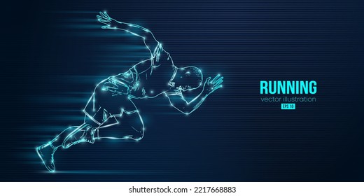 Abstract silhouette of a running athlete on blue background. Runner man are running sprint or marathon. Vector illustration