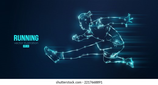 Abstract silhouette of a running athlete on blue background. Runner man are running sprint or marathon. Vector illustration