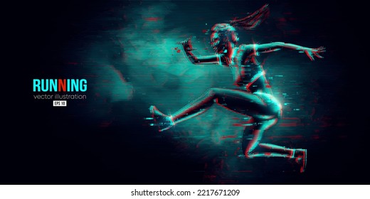 Abstract silhouette of a running athlete on black background. Runner woman are running sprint or marathon. Vector illustration