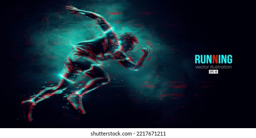 Abstract silhouette of a running athlete on black background. Runner man are running sprint or marathon. Vector illustration