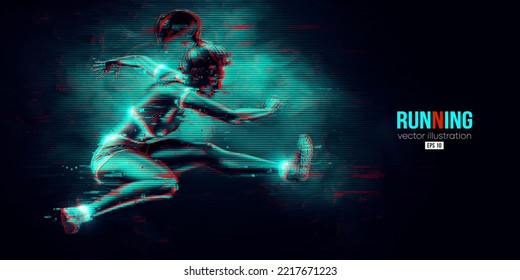 Abstract silhouette of a running athlete on black background. Runner woman are running sprint or marathon. Vector illustration