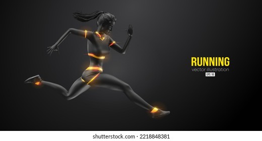 Abstract silhouette of a running athlete on black background. Runner woman are running sprint or marathon. Vector illustration