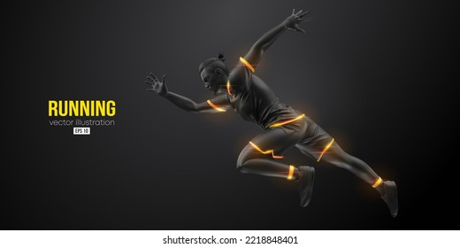 Abstract silhouette of a running athlete on black background. Runner man are running sprint or marathon. Vector illustration