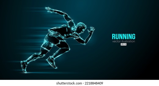 Abstract silhouette of a running athlete on black background. Runner man are running sprint or marathon. Vector illustration
