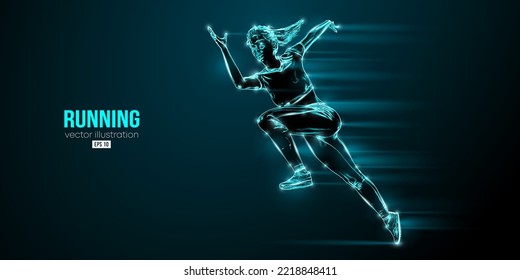 Abstract silhouette of a running athlete on black background. Runner woman are running sprint or marathon. Vector illustration