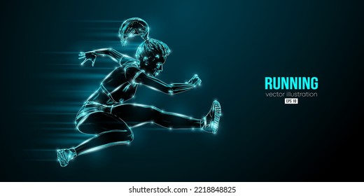 Abstract silhouette of a running athlete on black background. Runner woman are running sprint or marathon. Vector illustration