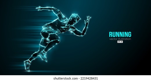 Abstract silhouette of a running athlete on black background. Runner man are running sprint or marathon. Vector illustration