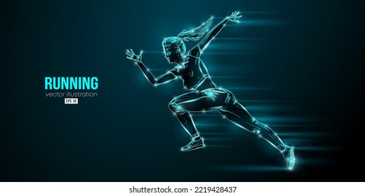 Abstract silhouette of a running athlete on black background. Runner woman are running sprint or marathon. Vector illustration