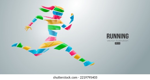 Abstract silhouette of a running athlete on white background. Runner woman are running sprint or marathon. Vector illustration