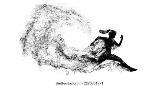 Abstract silhouette of a running athlete on white background. Runner woman are running sprint or marathon. Vector illustration