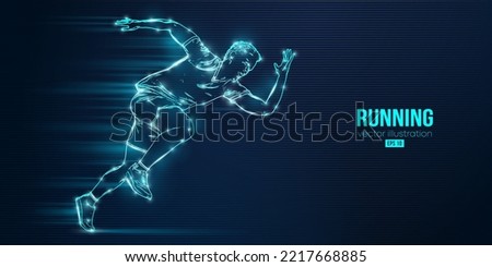 Abstract silhouette of a running athlete on blue background. Runner man are running sprint or marathon. Vector illustration